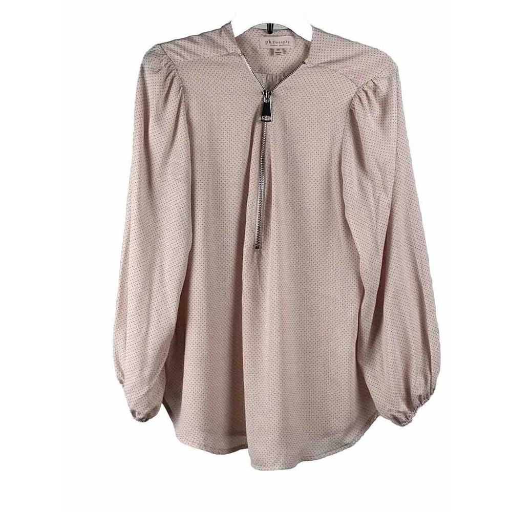 Philosophy Republic Woman's Blush Pink w/ Black Polka Dots Balloon Sleeve Top 1X